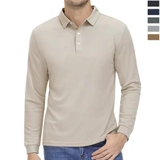 Men's Polo Shirts Casual Long Sleeve Quick Dry Golf Sport Outdoor Team Work Tops