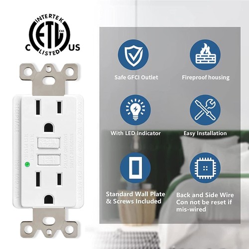 GFCI Outlet 15 Amp Dual USB Port Electric Wall Charger Power Socket With Plates - Bild 4 von 22