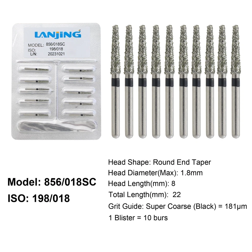 Dental Diamond Burs FG Round End Taper Football Fine Coarse 856 850 High Speed - Image 3 of 4