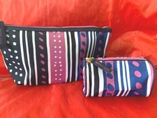  2 Estee Lauder Blue Purple Strips Canvas Makeup Cosmetic Case Bag Big Small   