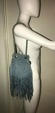$595 M Missoni Sky Blue Fringe Crochet Gold Chain Editorial Bag Purse Sac