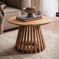 Finebuy Couchtisch Akazie Massivholz Rund 60 Cm Wohnzimmertisch Lamellenfuß