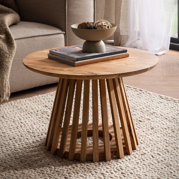 Finebuy Couchtisch Akazie Massivholz Rund 60 Cm Wohnzimmertisch Lamellenfuß-image