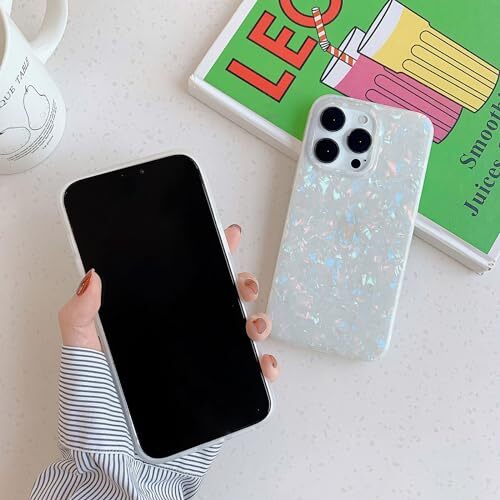 for iPhone 16 Pro Case for Women Girls, Glitter Pearly-Lustre Shell Slices - 第 7/7 張圖片