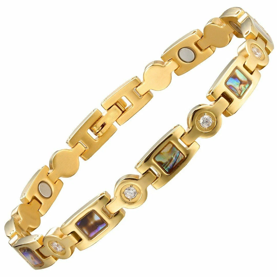 GAUSSTHERAPY Trinity Gold Stainless Steel Ladies Magnetic Bracelet + Luxury Gift Box