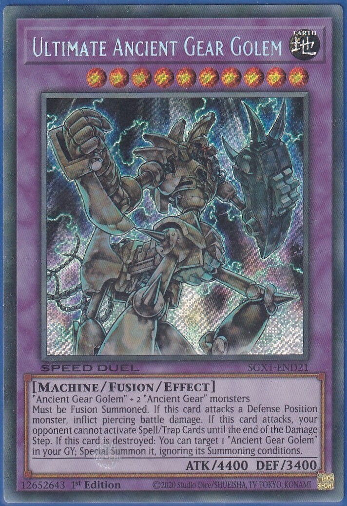 YUGIOH! ULTIMATE ANCIENT GEAR GOLEM - SECRET RARE 1ST EDITION MP20