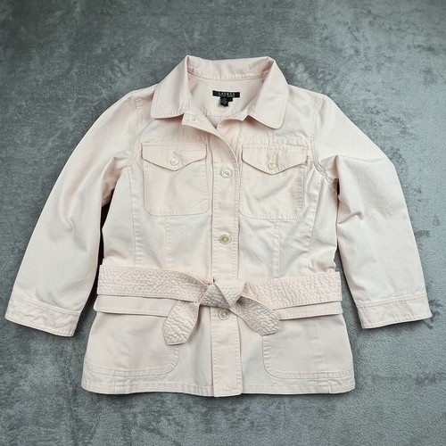Ralph Lauren Jacke Damen L hellrosa Gürtel Leinen Baumwolle Knopf Taschen