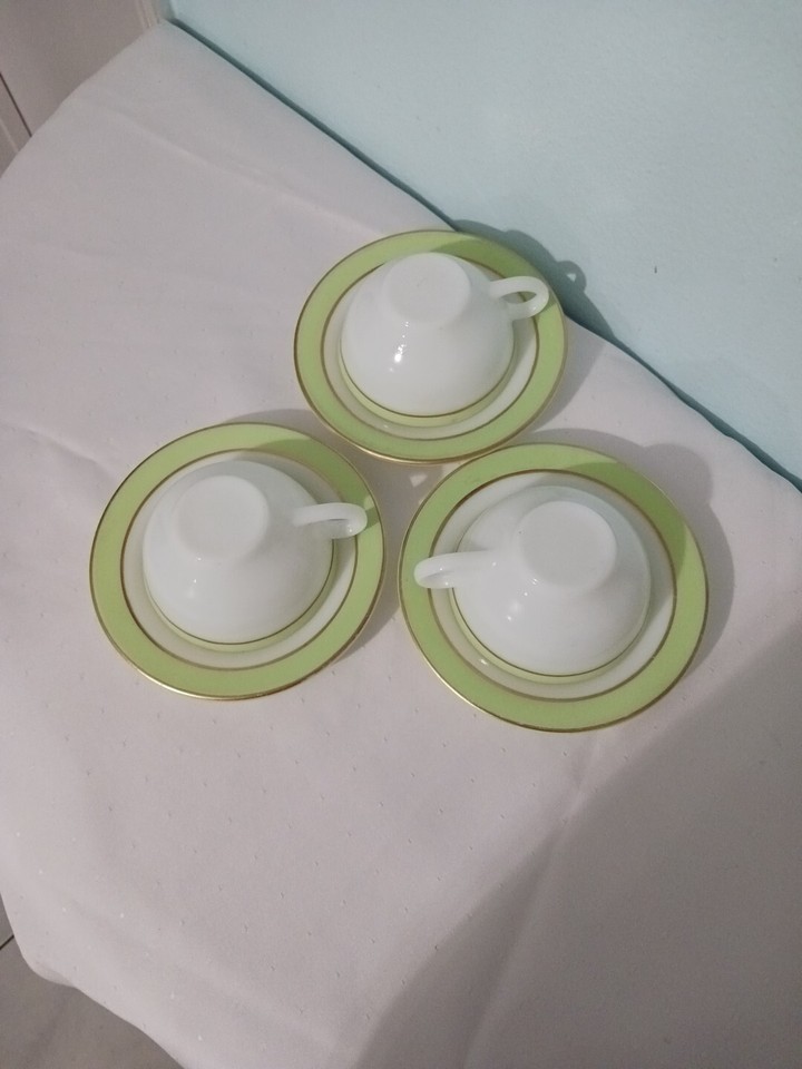 Vintage Pyrex Lime Green Gold Band Cup & Saucers (3 Sets) Excellent! eBay