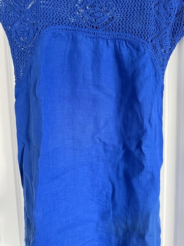 Comptoir Des Cotonniers Size M 100% Cotton Blue Short Sleeve Crochet Dress Frock - Picture 5 of 17