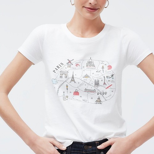 Paris Map Graphic T shirt Ivory Tee 