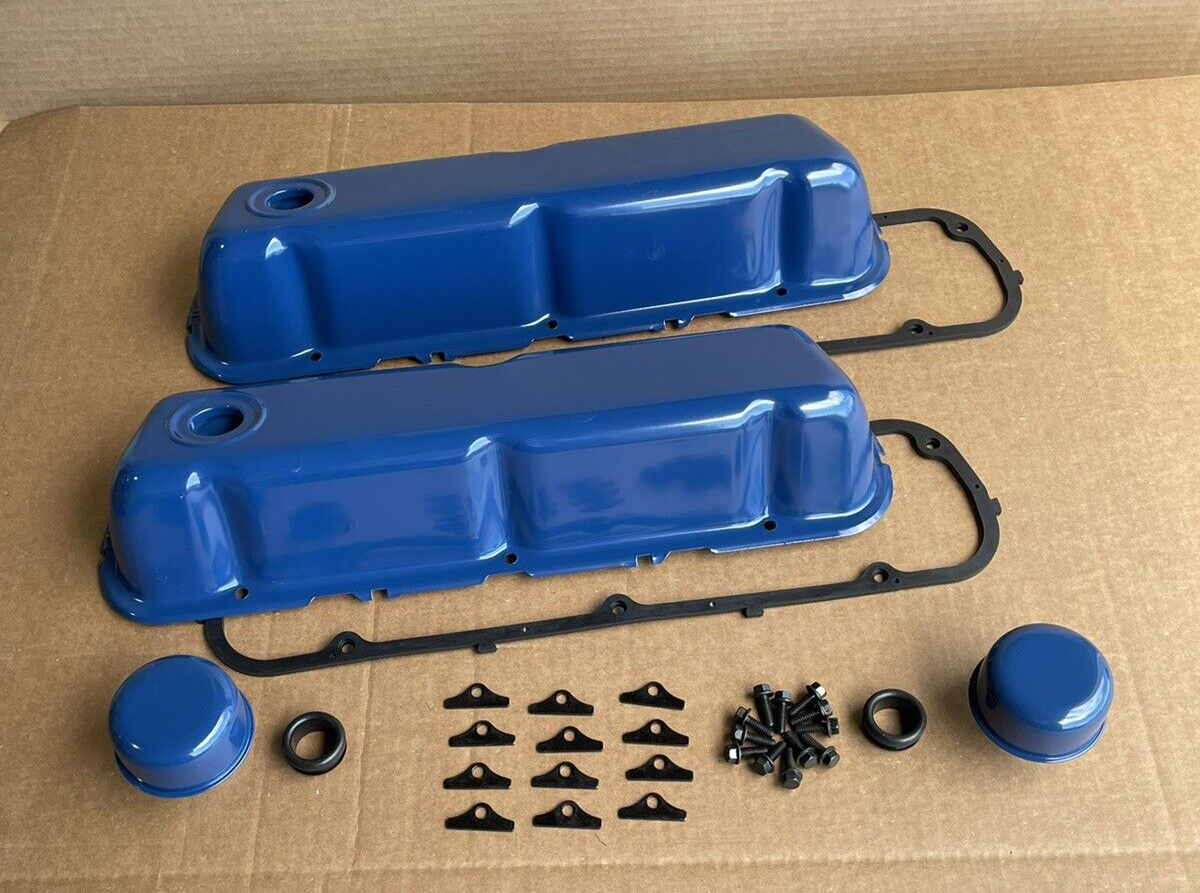SB Ford 289 302 351 W Steel Valve Covers Ford Blue Kit Gasket