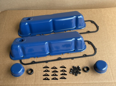 SB Ford 289 302 351 W Steel Valve Covers Ford Blue Kit Gasket