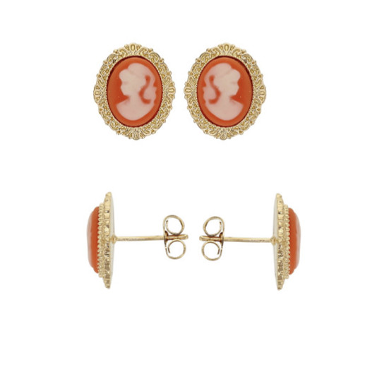 Boucles d'oreilles puces camée rouge en plaqué or 18 carats au raffinement intemporel