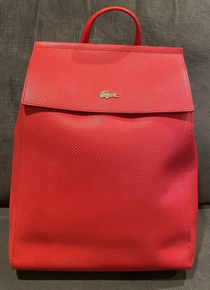 Lacoste Red Chantaco Pique Leather Backpack Purse - Image 3 of 4