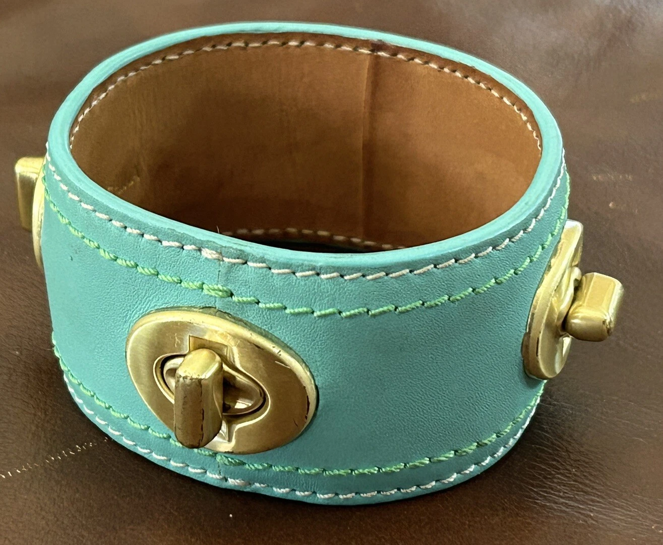 Bracciale Coach Vintage 1 5 Pollici Pelle Ottone Turchese