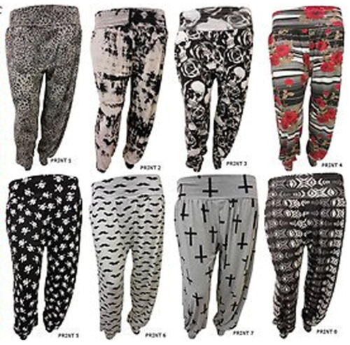 LADIES PLUS SIZE PRINTED HAREM PANTS CUFFED BOTTOM ALI BABA HAREEM TROUSERS12-26 - Picture 1 of 24