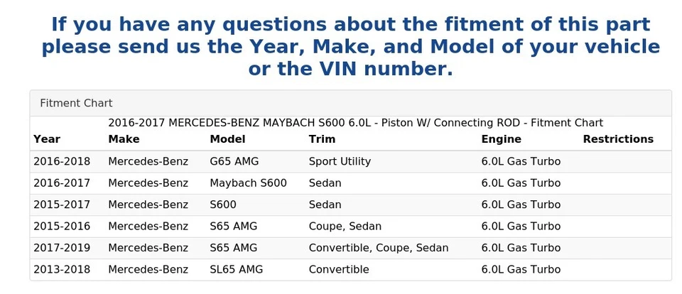 Mercedes-Benz Maybach S600 2016-2017 6,0 L - pistón con varilla de conexión Foto 4 de 4