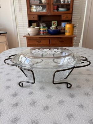 Princess House Crystal Fantasia 3Qt Covered Roaster Casserole Dish, Lid & Stand