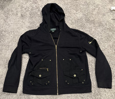 Ralph Lauren Women's Hoodie Size Large Black Full Zip Vintage Y2K Grunge
