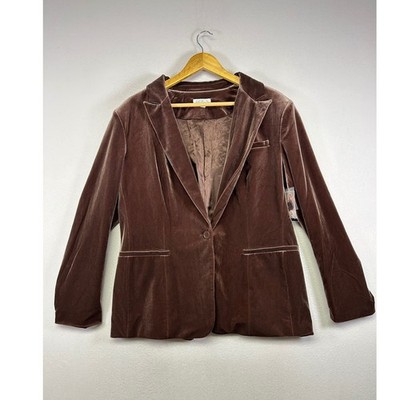 Dark Academia NWT Sofia Jeans Womens XL Brown Velvet Single Button Blazer Jacket