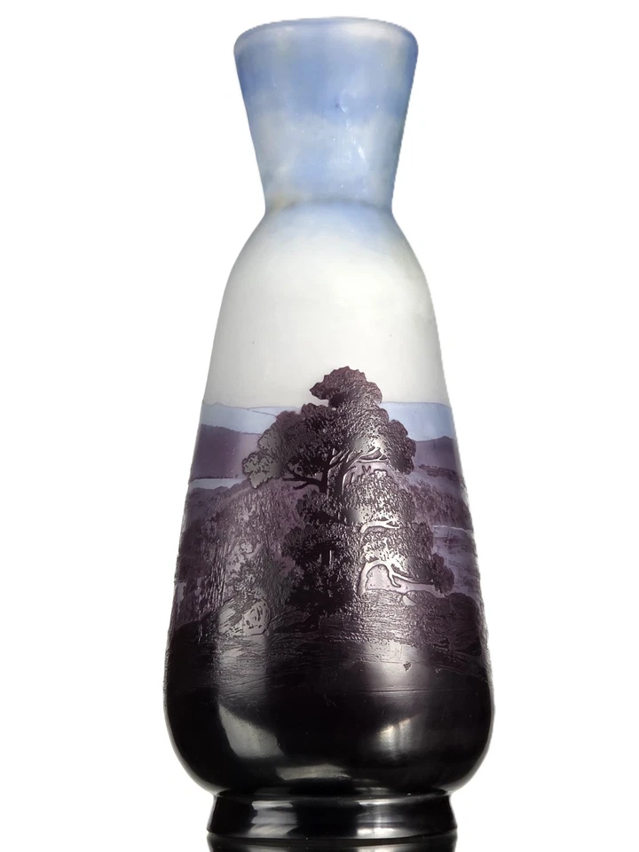 Emile Gallé Sublime Vase Ligne Bleue des Vosges Pâte de Verre Gravé  Art Nouveau - Photo 4/4