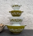 Vintage Pyrex Spring Blossom Crazy Daisy 441 442 443 444 Cinderella Mixing Bowl