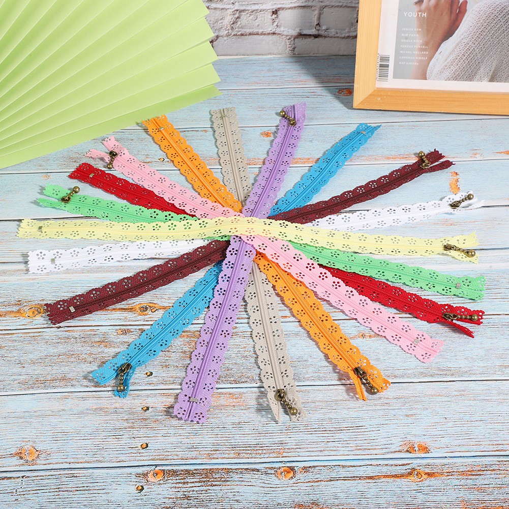 10Pcs Lace Zipper Mixed Bud Silk Shape No.3 Nylon Sewing Clothing Spare 35cm