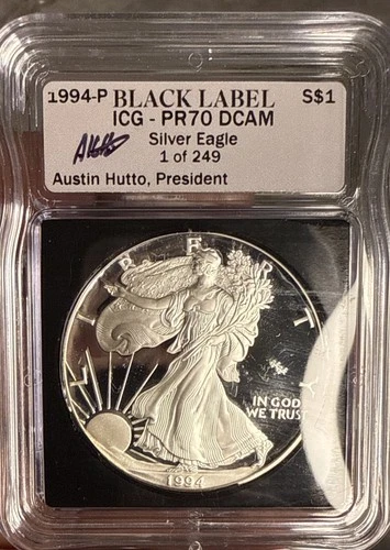 1994 P American Silver Eagle Dollar Proof ICG PR70 DCAM - BLACK LABEL