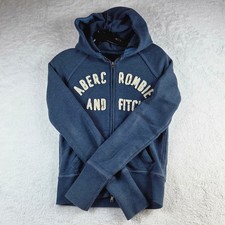Abercrombie Fitch Womens Blue Full Zip Hoodie Graphic Logo Hooded Sweatshirt M