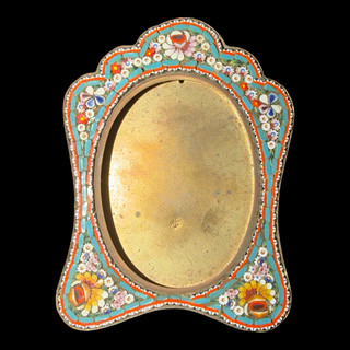 Ornate Art Nouveau Floral Micro Mosaic Glass Oval Picture Frame Multicolor