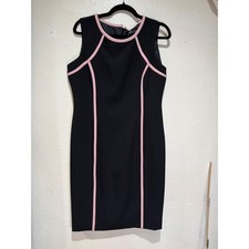 Black Label Evan-Picone Black Pink Piping Sheath Dress Women 8 Sleeveless Office
