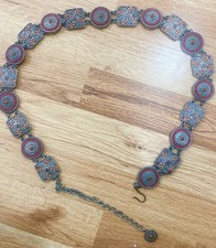 Women s boho style vintage belt in antique silver tones coral, enamel beads