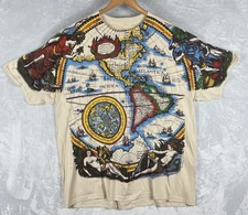 Liquid Blue Old World Map Short Sleeve 2XL Double Sided Cotton Shirt Compass