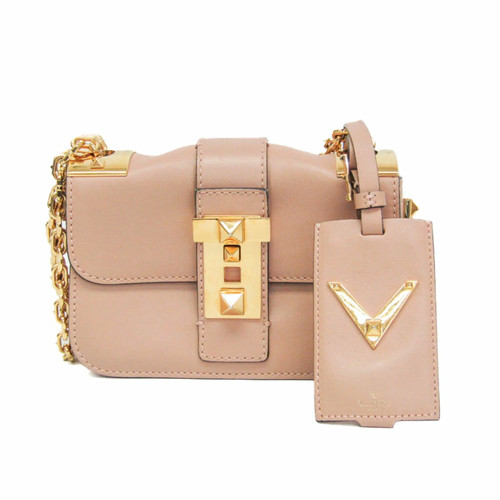 Valentino Garavani Rockstud Chain Leather Shoulder Bag Pink Beige Used