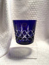 AJKA ARABELLA TUMBLER COBALT BLUE CUT TO CLEAR CRYSTAL BOHEMIAN HUNGARY "FLAW"