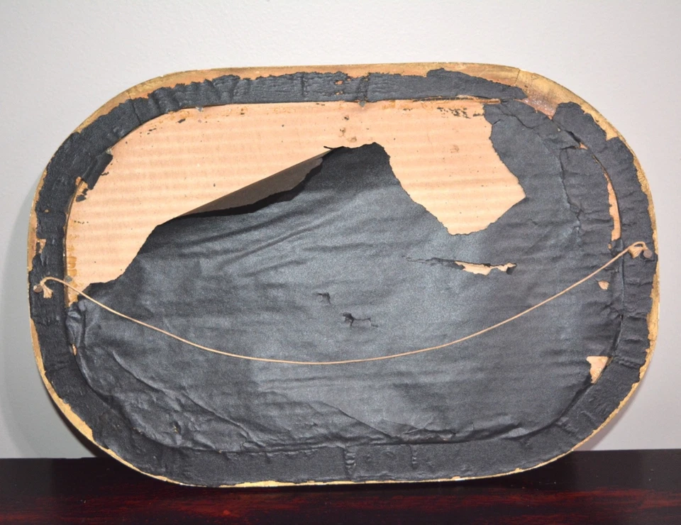 Foto Antigua Bebé Niño Imagen Vidrio Convexo Tallado Madera Marco Cúpula Burbuja 18 x12 Foto 3 de 3