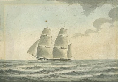 Schiff auf See - antikes Aquarell Gemälde - Meereslandschaft 19. Jahrhundert - Bild 1 von 4