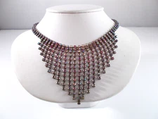 VTG Aurora Borealis Rhinestone Fringe Bib Choker Necklace