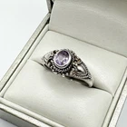 Vintage 925 Sterling Silver Amethyst Solitaire Ring Size M 1/2 Band Filigree