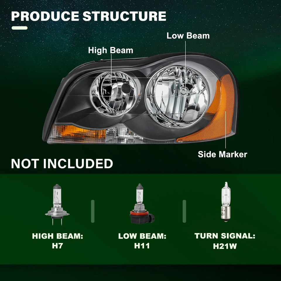 Headlights Headlamps Set For 2003-2014 Volvo XC90 Driver and Passenger Halogen Foto 3 de 4