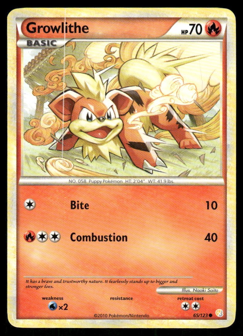Pokemon Tcg Growlithe #65 Pokemon HeartGold & SoulSilver LP