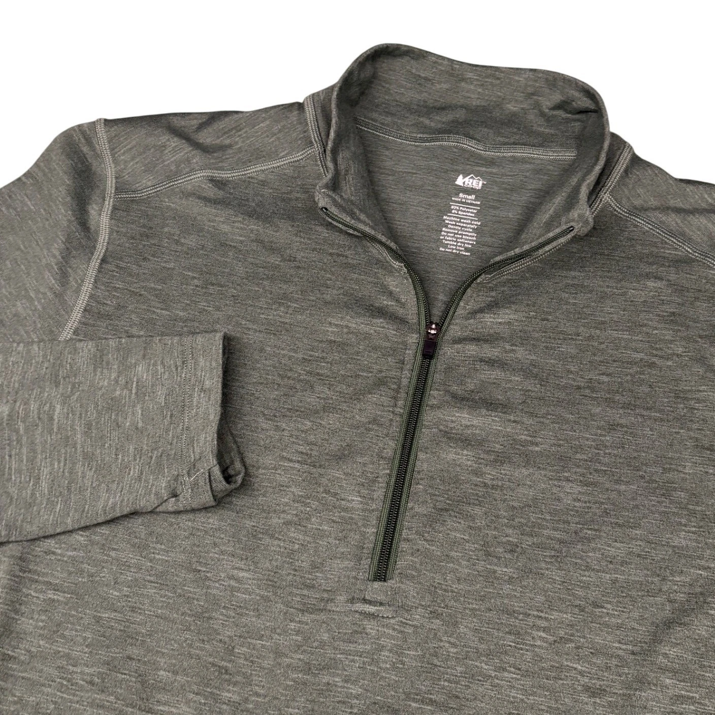 REI Co-op Quarter Zip Pullover Mens Small Grey Heathered Thumbhole Active Layer