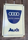 VINTAGE 12” AUDI AUTO UNION PORCELAIN SIGN CAR GAS TRUCK MOTORCYCLE