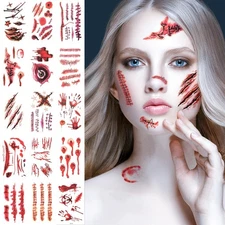 Halloween Face Tattoos Fake Scars Sticker Vampire Costumes Woman Accessories,...