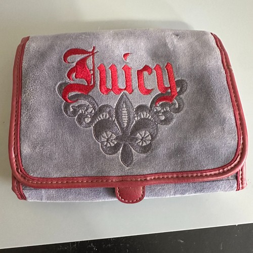 Juicy Couture Velour Cosmetic Case Bag carrier tri fold red gray VTG Y2K 90's
