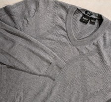 Hugo Boss Slim Fit V Neck Merino Wool Argyle Pullover Sweater Gray Men's L