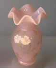 Fenton Pink Chiffon Spring Splendor Hand Painted Vase 2001 W220