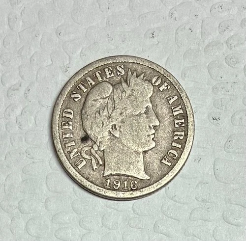 1916 Silver Barber Dime, VG, Last Year of Issue