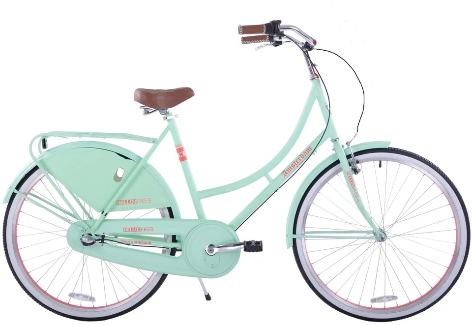 Fahrrad Damen 28 Zoll Damenrad mit Korb LED Licht Retro Grün Citybike Weidenkorb - Bild 3 von 4