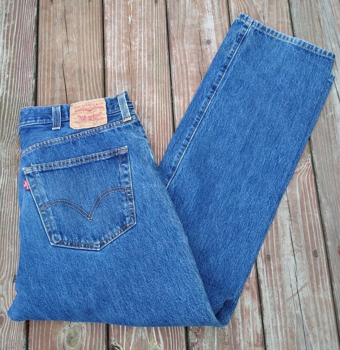 Levi's 501 Button Fly Straight Leg Jeans Men's Size 38X32 Distressed Med  Wash | eBay